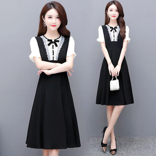 YWE 11118蕾丝拼接连衣裙修身显瘦气质大码A字裙 商品图0