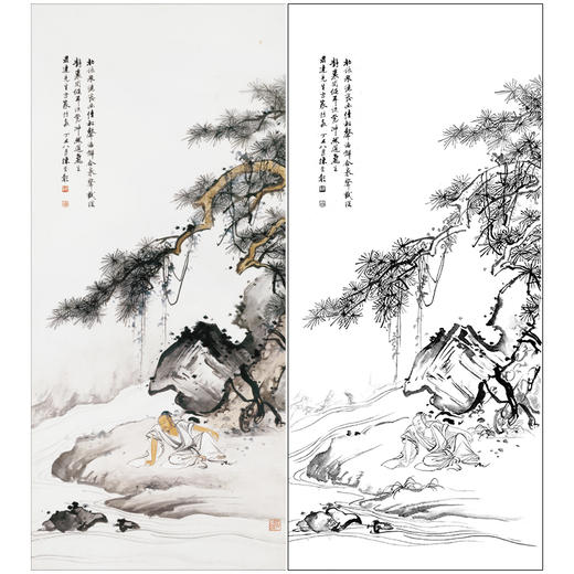 【大彩图】陈少梅工笔画白描底稿《人物图》山水人物临摹勾线高清打印稿SV19 商品图0