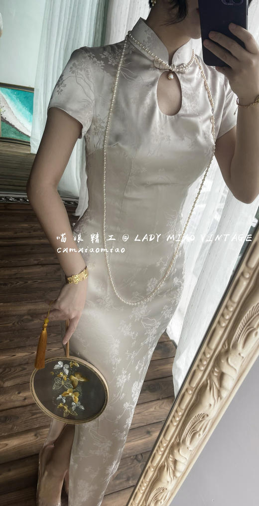 #1111【复团】喵娘精工/定制/《珠光玫瑰》缎面水滴领小立领改良修身暗纹旗袍 商品图2