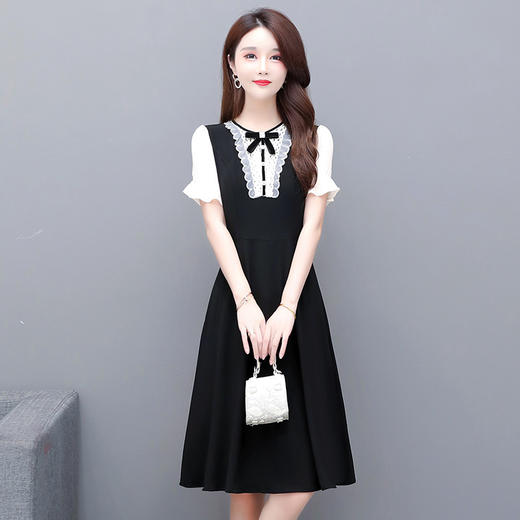 YWE 11118蕾丝拼接连衣裙修身显瘦气质大码A字裙 商品图2