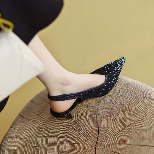 包头尖头亮片，职业杏色淑女鞋高跟凉鞋 OFSM-6537 商品图5