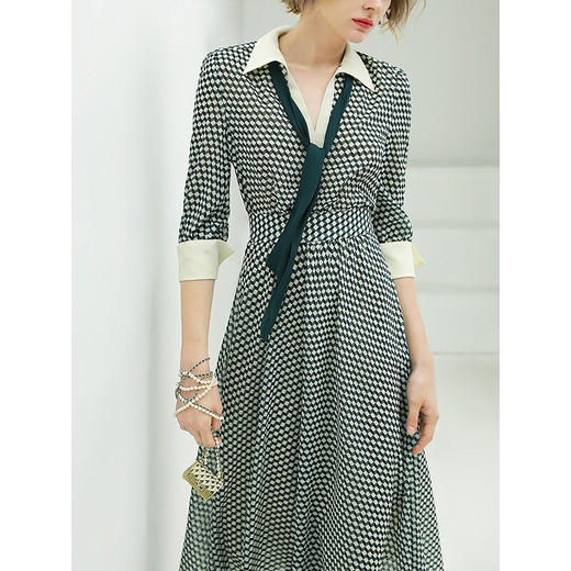 COCOBELLA波普印花长袖连衣裙女夏气质优雅飘带领迷笛长裙FR16B 商品图2