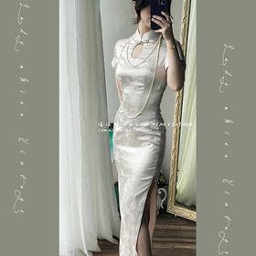 #1111【复团】喵娘精工/定制/《珠光玫瑰》缎面水滴领小立领改良修身暗纹旗袍