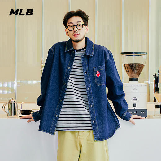 MLB男女牛仔爱心衬衫运动休闲情侣外套潮2022春季新款3ADRHN521 商品图3