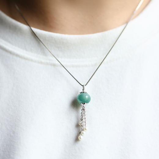 冰种晴水翡翠路路通转运珠18k白金钻石珍珠镶嵌 商品图8