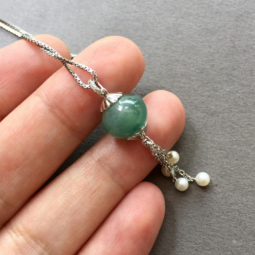 冰种晴水翡翠路路通转运珠18k白金钻石珍珠镶嵌 商品图4