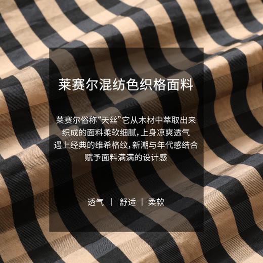 玳莎格子V领连衣裙女 复古设计感小众通勤中长款裙子 CA35102 商品图3