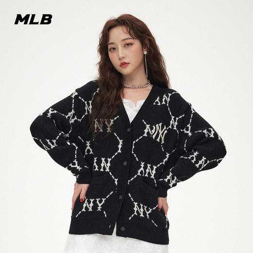MLB男女针织衫复古老花棉羊毛开衫外套保暖春季新款3AKTM0214 商品图1