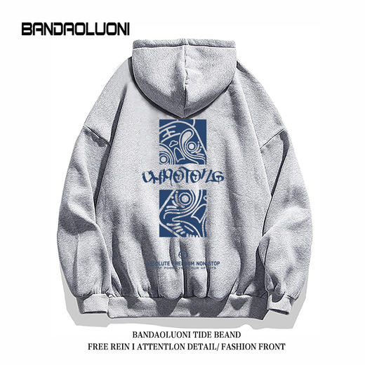 【国潮系列！】2023新款国潮印花连帽卫衣男加绒加厚宽松情侣上衣gsm12 商品图9