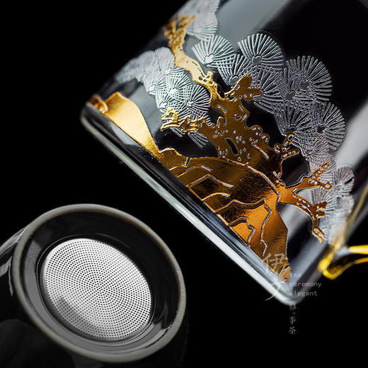  陶瓷苍松翠柏耐热玻璃茶杯男女茶水分离泡茶杯带盖过滤杯子 苍松翠柏玻璃杯H2g 商品图5