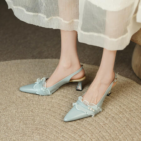 法式白色尖头小高跟鞋，后镂空仙女风婚鞋女鞋JZJ-B113-414 商品图2