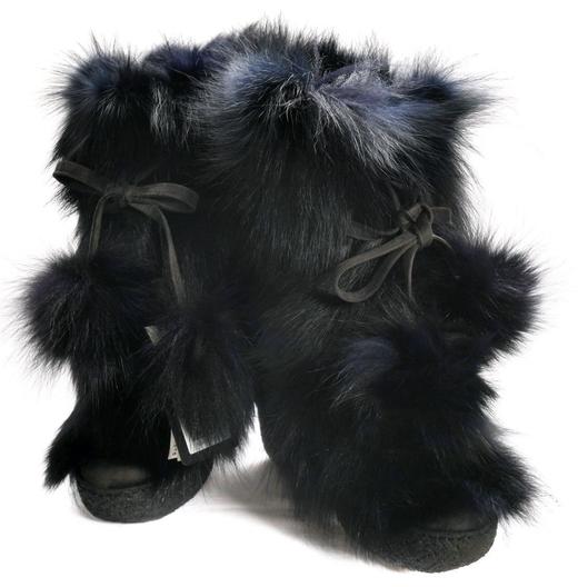 Diavolezza - Short Fur Boots W Pom Pom - Blue 女装 毛毛靴 蓝色 商品图0