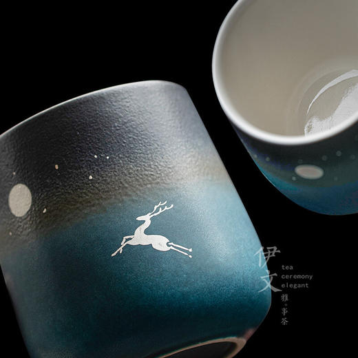  陶瓷茶杯双层隔热水杯简约马克杯不烫手啤酒杯创意果汁杯 麋鹿水杯3色礼盒装 商品图5