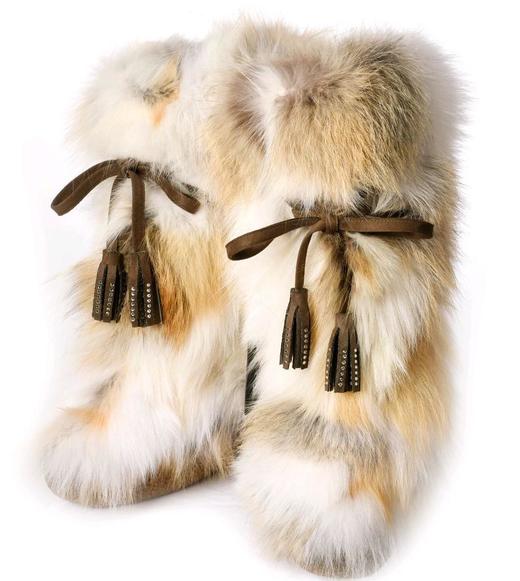 Diavolezza - Tall Fur Boots W Tassels W Wedge - Gold - Gold - 女装 - 毛毛靴 - 金色 商品图0