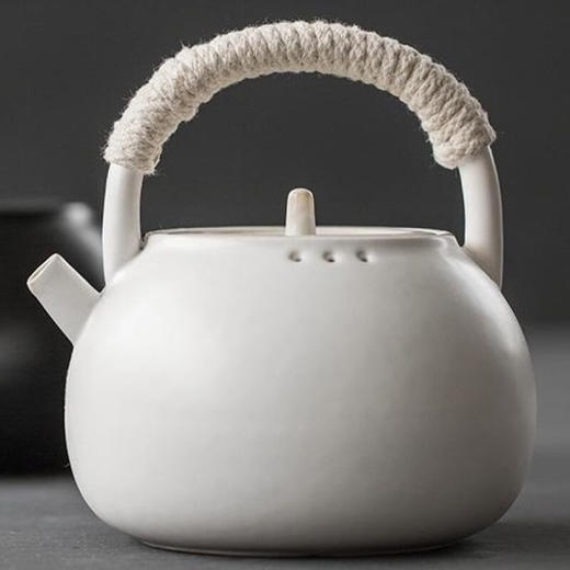  陶瓷烧水壶家用电陶炉套装复古煮茶器茶道煮水壶茶壶煮茶炉 伊-粗陶直口烧水壶（白）Q3a 商品图1
