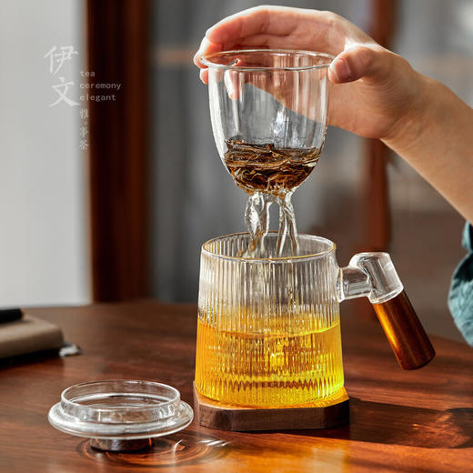  过滤茶杯个人办公玻璃水杯耐热泡茶杯子大容量花茶杯茶水分离 【推荐】心悦玻璃杯-胡桃木杯柄（带胡桃木杯垫）K2 商品图4