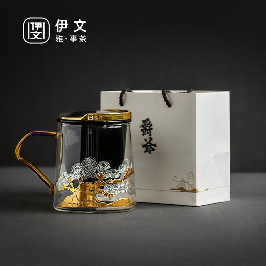  陶瓷苍松翠柏耐热玻璃茶杯男女茶水分离泡茶杯带盖过滤杯子 苍松翠柏玻璃杯H2g 商品图0