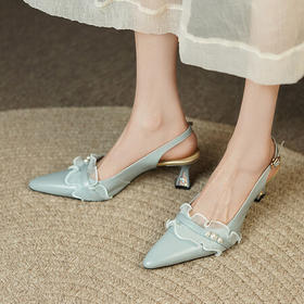 法式白色尖头小高跟鞋，后镂空仙女风婚鞋女鞋JZJ-B113-414