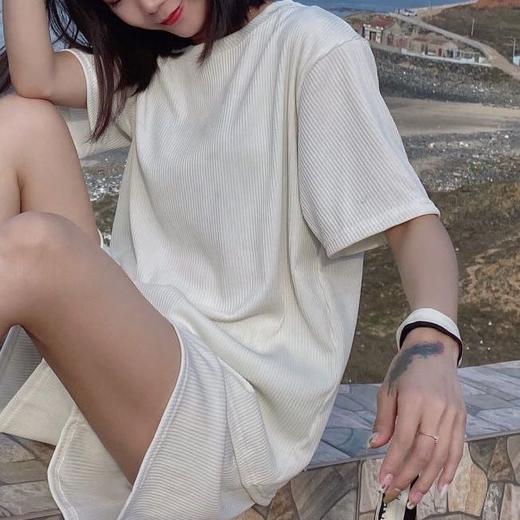 【夏季必备~】新款百搭休闲时尚冰丝凉凉休闲套装女宽松显瘦懒人居家外出短裤女短袖套装胖mm大码 商品图5