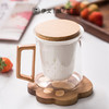  陶瓷带盖过滤玻璃泡茶杯日式简约家用茶杯个人喝水马克杯 伊-清风（透明）大肚泡茶杯-榉木 商品缩略图2
