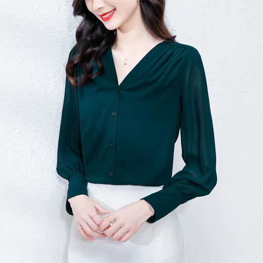 【DD】848-2150#实拍2022法式秋款气质优雅双层真丝宽松衬衫蚕丝上衣 商品图3