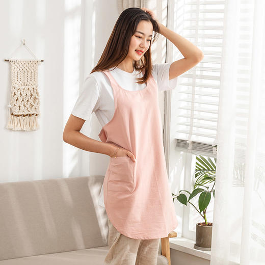 【女款圆角围裙】简约家居围裙纯色免系套头设计纯棉棉麻质感女款围裙 商品图5