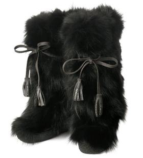 Diavolezza - Tall Fur Boots W Tassels W Wedge - Black - Black - 女装 - 毛毛靴 - 黑色