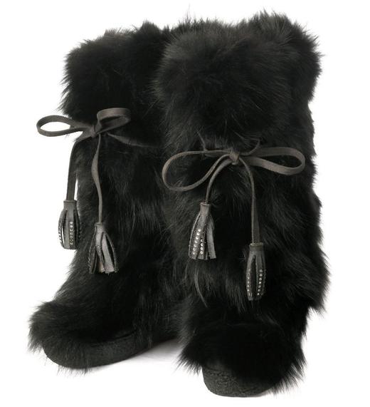Diavolezza - Tall Fur Boots W Tassels W Wedge - Black 女装 毛毛靴 黑色 商品图0