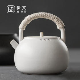  陶瓷烧水壶家用电陶炉套装复古煮茶器茶道煮水壶茶壶煮茶炉 伊-粗陶直口烧水壶（白）Q3a