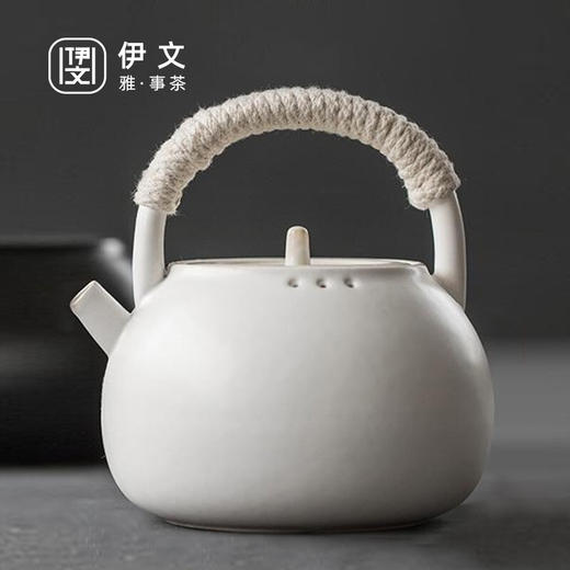  陶瓷烧水壶家用电陶炉套装复古煮茶器茶道煮水壶茶壶煮茶炉 伊-粗陶直口烧水壶（白）Q3a 商品图0