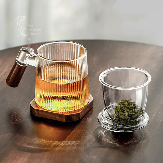  过滤茶杯个人办公玻璃水杯耐热泡茶杯子大容量花茶杯茶水分离 【推荐】心悦玻璃杯-胡桃木杯柄（带胡桃木杯垫）K2 商品图6