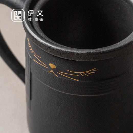  茶杯陶瓷带盖茶水分离泡茶杯家用大容量过滤水杯办公个人杯子 暖猫杯 男款-黑色E3a（言调） 商品图7