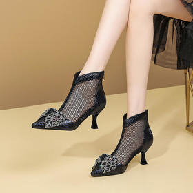 时尚百搭，粗跟中跟马丁短靴镂空网纱凉靴GLS343