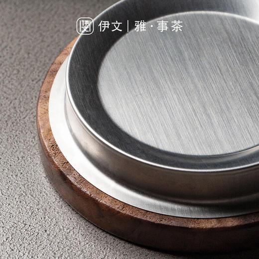  办公室玻璃茶杯带盖恒温垫组合智能加热日式茶水分离杯 伊-正六杯（宿青）-方把胡桃木+逗号恒温垫（木纹） 商品图5