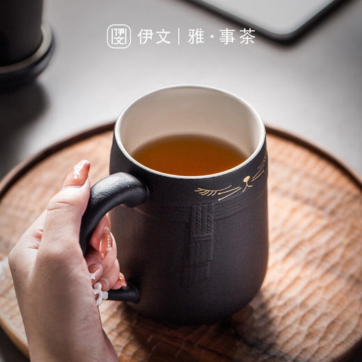  茶杯陶瓷带盖茶水分离泡茶杯家用大容量过滤水杯办公个人杯子 暖猫杯 男款-黑色E3a（言调） 商品图6