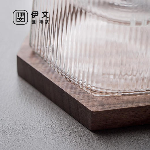  玻璃茶杯茶水分离男士办公室泡茶杯带盖简约大容量 伊-正六杯（透明）-方把白橡木-配杯垫 商品图7