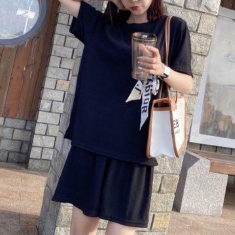 【夏季必备~】新款百搭休闲时尚冰丝凉凉休闲套装女宽松显瘦懒人居家外出短裤女短袖套装胖mm大码 商品图7