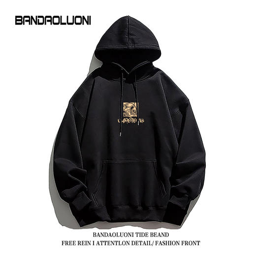 【国潮系列！】2023新款国潮印花连帽卫衣男加绒加厚宽松情侣上衣gsm12 商品图3