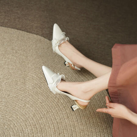 法式白色尖头小高跟鞋，后镂空仙女风婚鞋女鞋JZJ-B113-414 商品图3