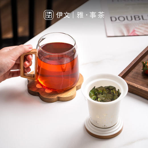  陶瓷带盖过滤玻璃泡茶杯日式简约家用茶杯个人喝水马克杯 伊-清风（透明）大肚泡茶杯-榉木 商品图6