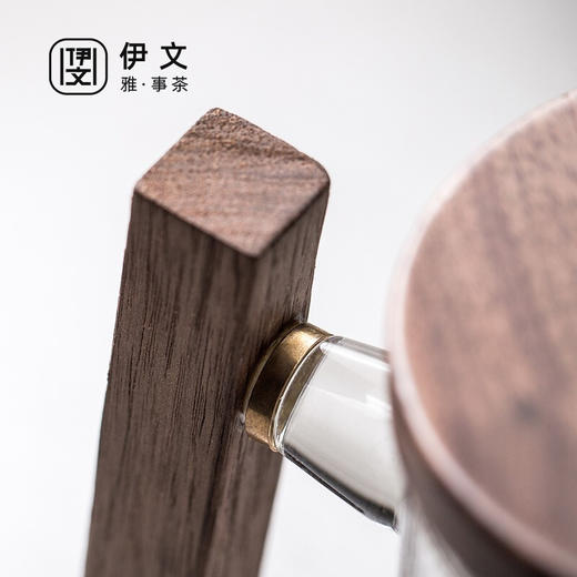  玻璃茶杯茶水分离男士办公室泡茶杯带盖简约大容量 伊-正六杯（透明）-方把白橡木-配杯垫 商品图8