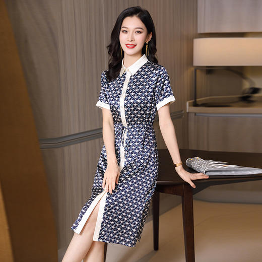ASE-9307印花拼接气质韩版女士连衣裙 商品图1