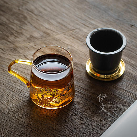  陶瓷苍松翠柏耐热玻璃茶杯男女茶水分离泡茶杯带盖过滤杯子 苍松翠柏玻璃杯H2g 商品图6