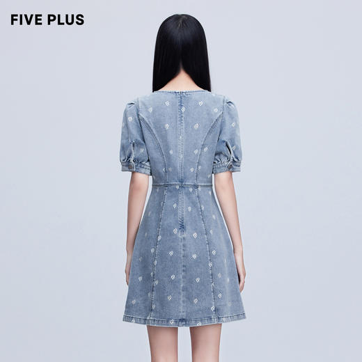 FIVE PLUS新款女夏装甜酷泡泡袖连衣裙女洗水丹宁高腰裙子短2WN1084180 商品图1