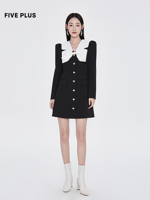 FIVE PLUS新款女春装设计感连衣裙女法式泡泡袖短裙子单排扣2WA1082220 商品图3