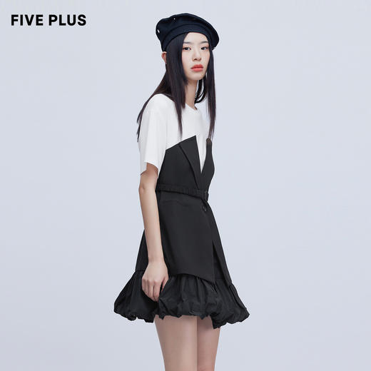 FIVE PLUS新款女夏装设计感拼接连衣裙女圆领短袖高腰蓬蓬裙2WN1080230 商品图1