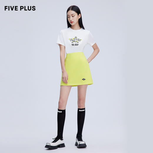 FIVE PLUS新款女春装刺绣短袖T恤女宽松设计感卡通套头衫纯棉2WN1024170 商品图4
