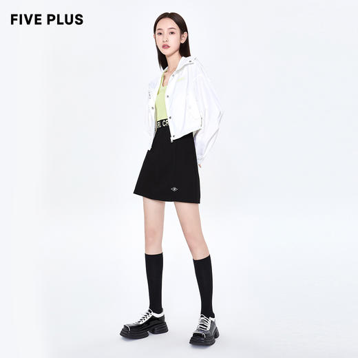 FIVE PLUS新款女春装连帽外套女短款长袖甜酷夹克潮拉链开襟2WN1044720 商品图4