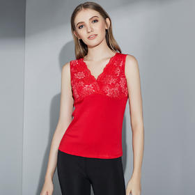 爱帝女磨毛中厚V领蕾丝美体修身背心