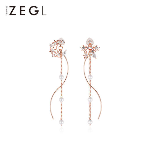 ZEGL月溅星河耳环女长款气质耳钉流苏耳坠2022年新款潮不对称耳饰 商品图0